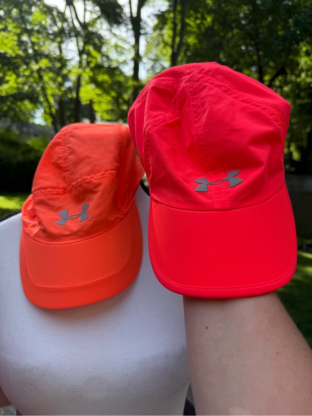 Under Armour Neon Pink & Neon Orange Running Caps (Pair) hat